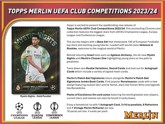 2023-24 Topps UEFA Club Competitions Merlin Chrome Soccer Hobby 12 Box Case